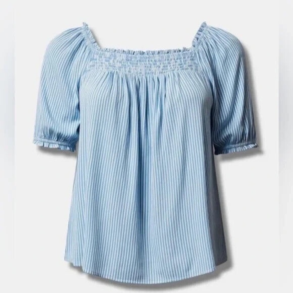 Torrid ❤️‍🔥 Gauze Smocked Yoke Ruffle Top Blue Topaz